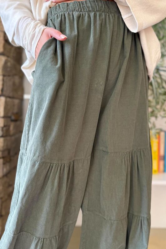 Basso Baby Cord Tiered Cuff Pant Khaki